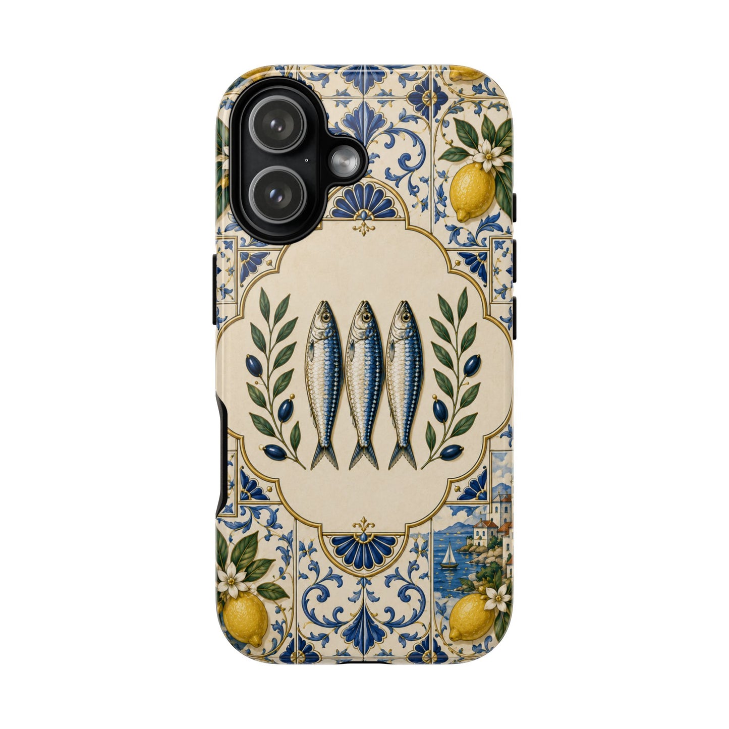 Mediterranean Sardine Phone Case – Portuguese Tile Lemon Coastal Tough Case