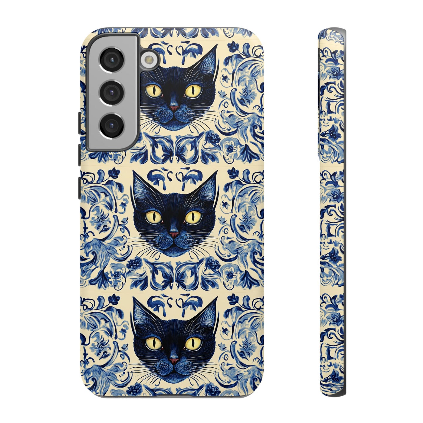 Tough Phone Cases - Mediterranean Tile Motif With Blue Cats