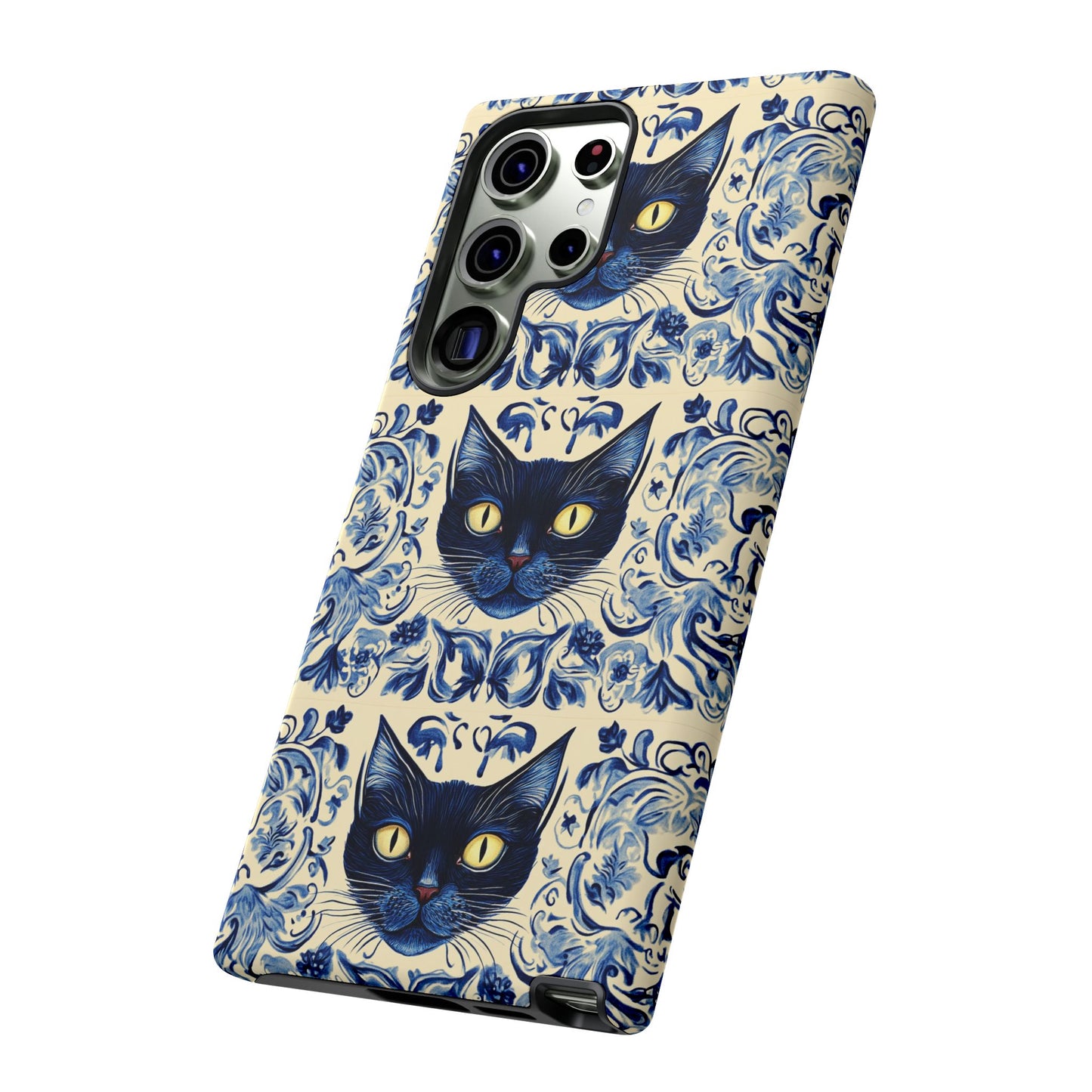 Tough Phone Cases - Mediterranean Tile Motif With Blue Cats