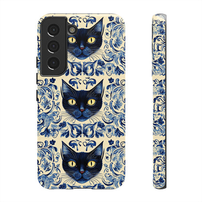 Tough Phone Cases - Mediterranean Tile Motif With Blue Cats