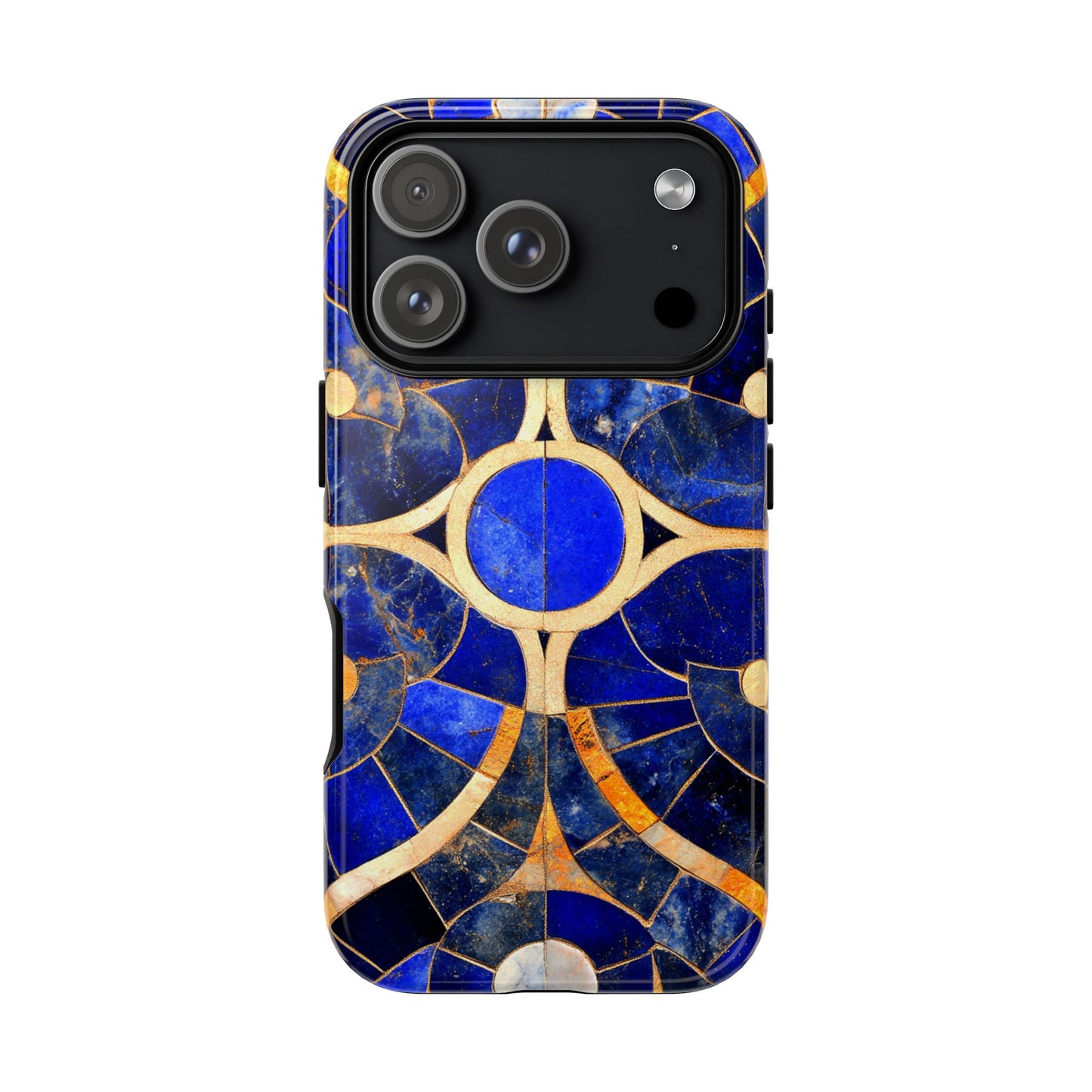 Blue Art Deco Stained Glass Phone Case Luxury Celestial Gold Pattern