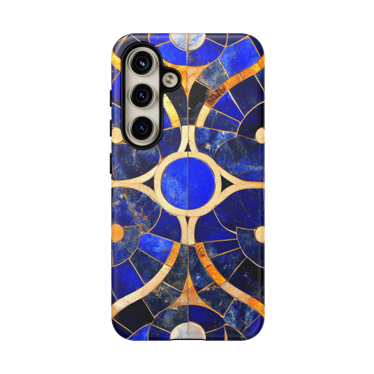 Blue Art Deco Stained Glass Phone Case Luxury Celestial Gold Pattern