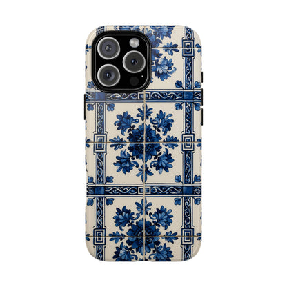 Portuguese Azulejo Tile Phone Case Blue White Floral iPhone Samsung Pixel Case