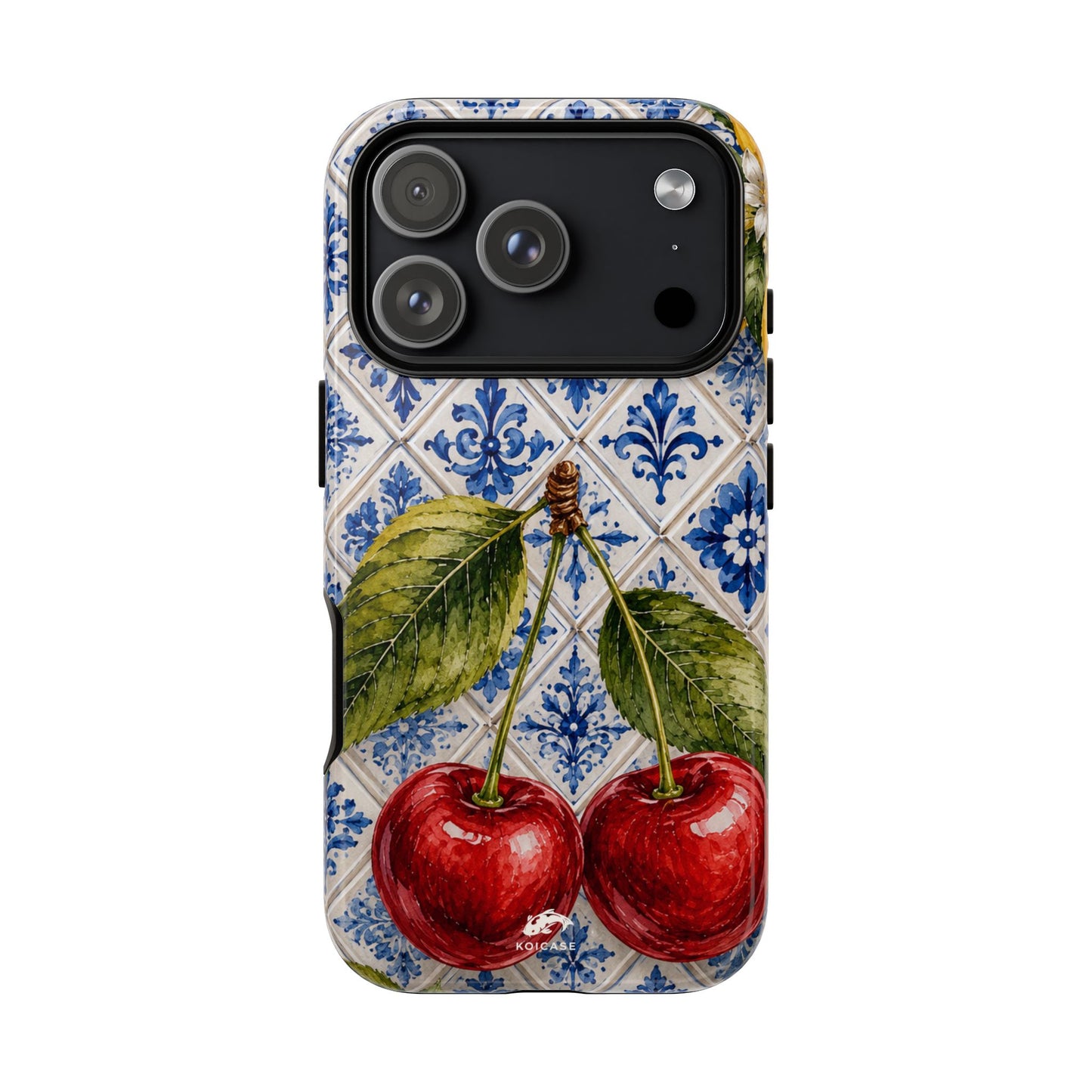 Cherry Phone Case, Portuguese Tile iPhone Case, Mediterranean Fruit Cover, Azulejo Samsung Galaxy Case, Botanical Pixel Case