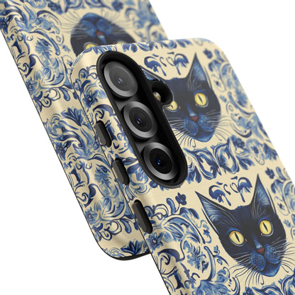 Tough Phone Cases - Mediterranean Tile Motif With Blue Cats