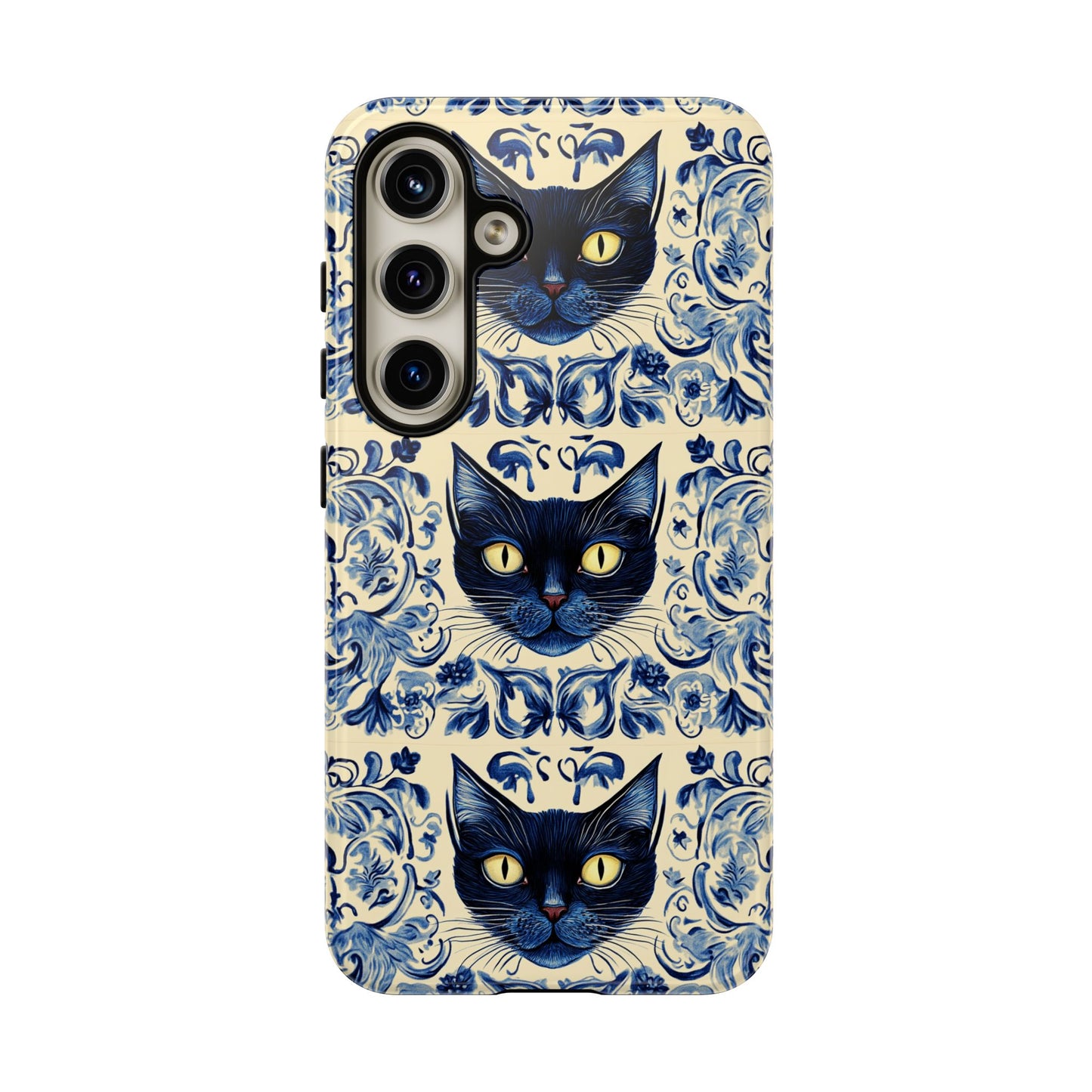 Tough Phone Cases - Mediterranean Tile Motif With Blue Cats