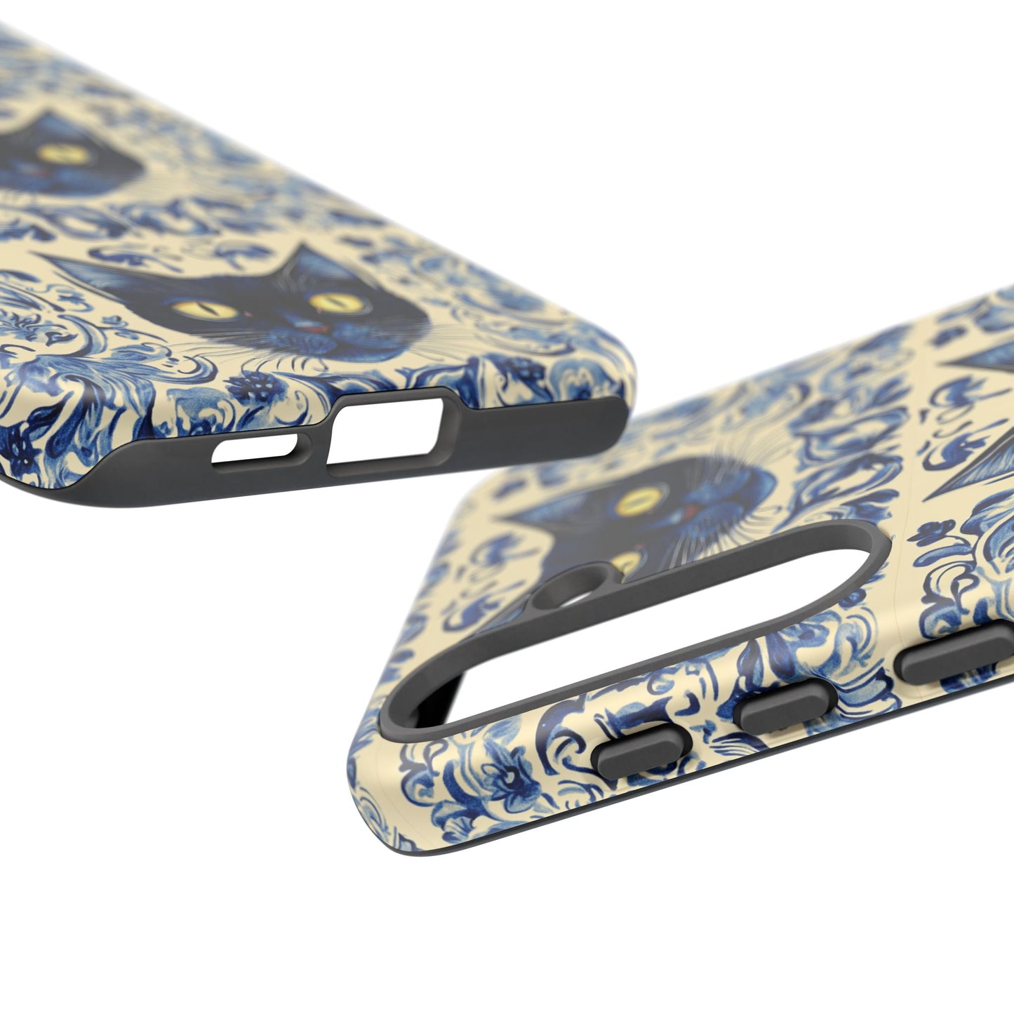 Tough Phone Cases - Mediterranean Tile Motif With Blue Cats
