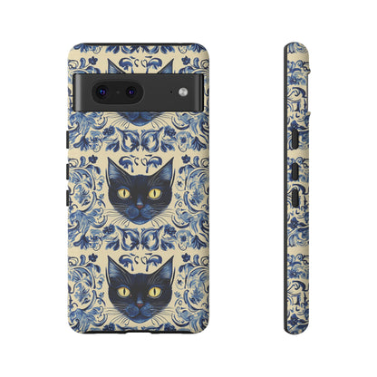 Tough Phone Cases - Mediterranean Tile Motif With Blue Cats