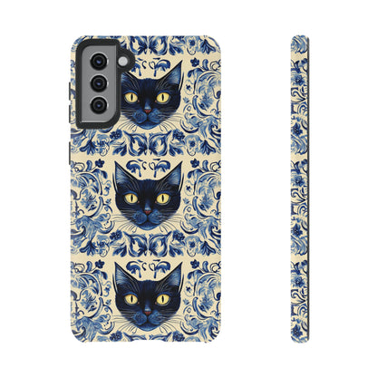Tough Phone Cases - Mediterranean Tile Motif With Blue Cats
