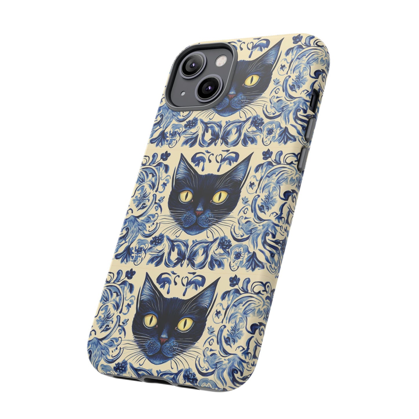 Tough Phone Cases - Mediterranean Tile Motif With Blue Cats