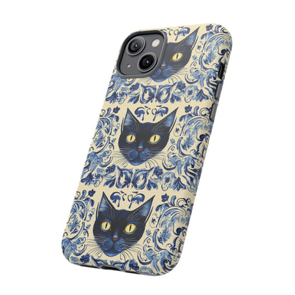 Tough Phone Cases - Mediterranean Tile Motif With Blue Cats