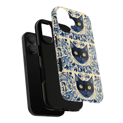 Tough Phone Cases - Mediterranean Tile Motif With Blue Cats