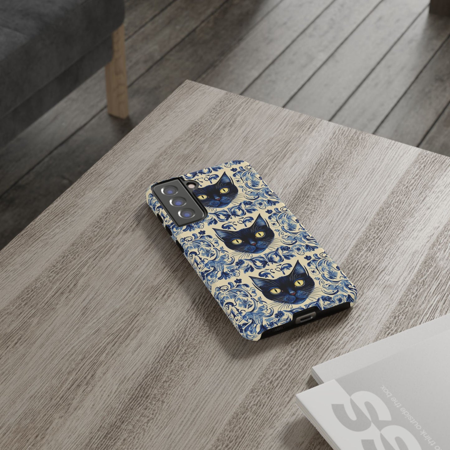 Tough Phone Cases - Mediterranean Tile Motif With Blue Cats