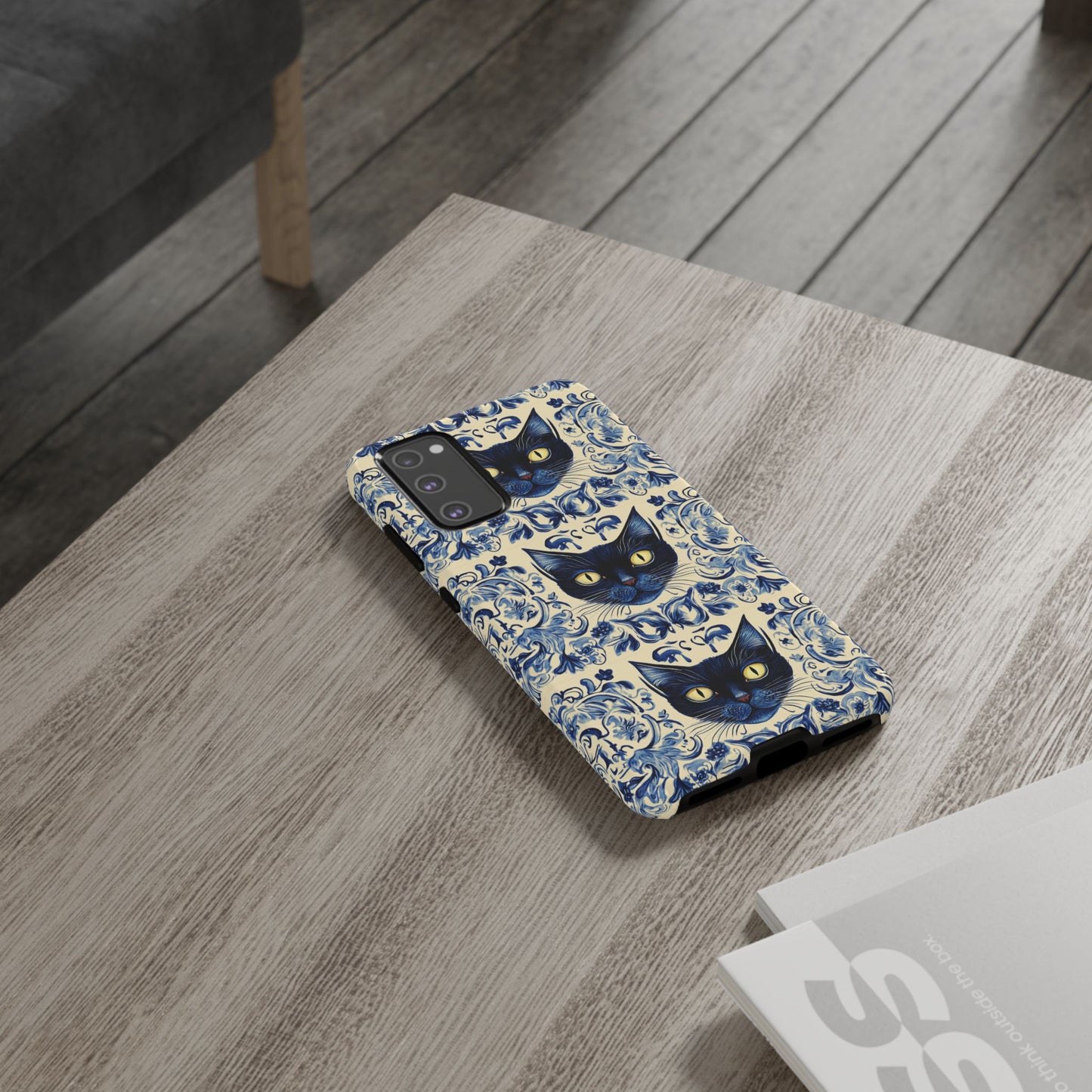 Tough Phone Cases - Mediterranean Tile Motif With Blue Cats