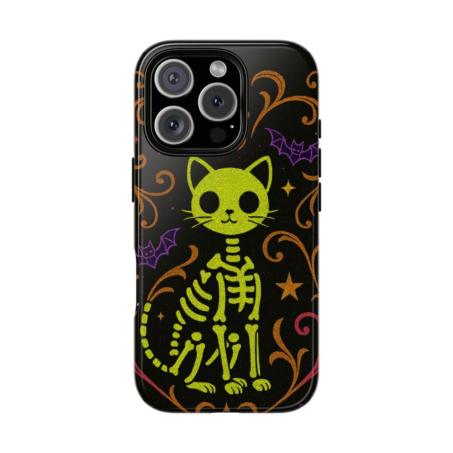 Halloween Cat Skeleton Phone Case Cute Spooky Neon iPhone Samsung Pixel Case