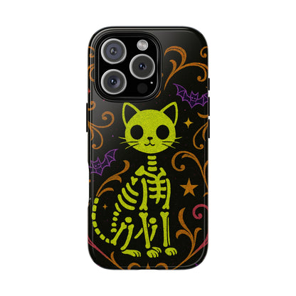 Halloween Cat Skeleton Phone Case Cute Spooky Neon iPhone Samsung Pixel Case