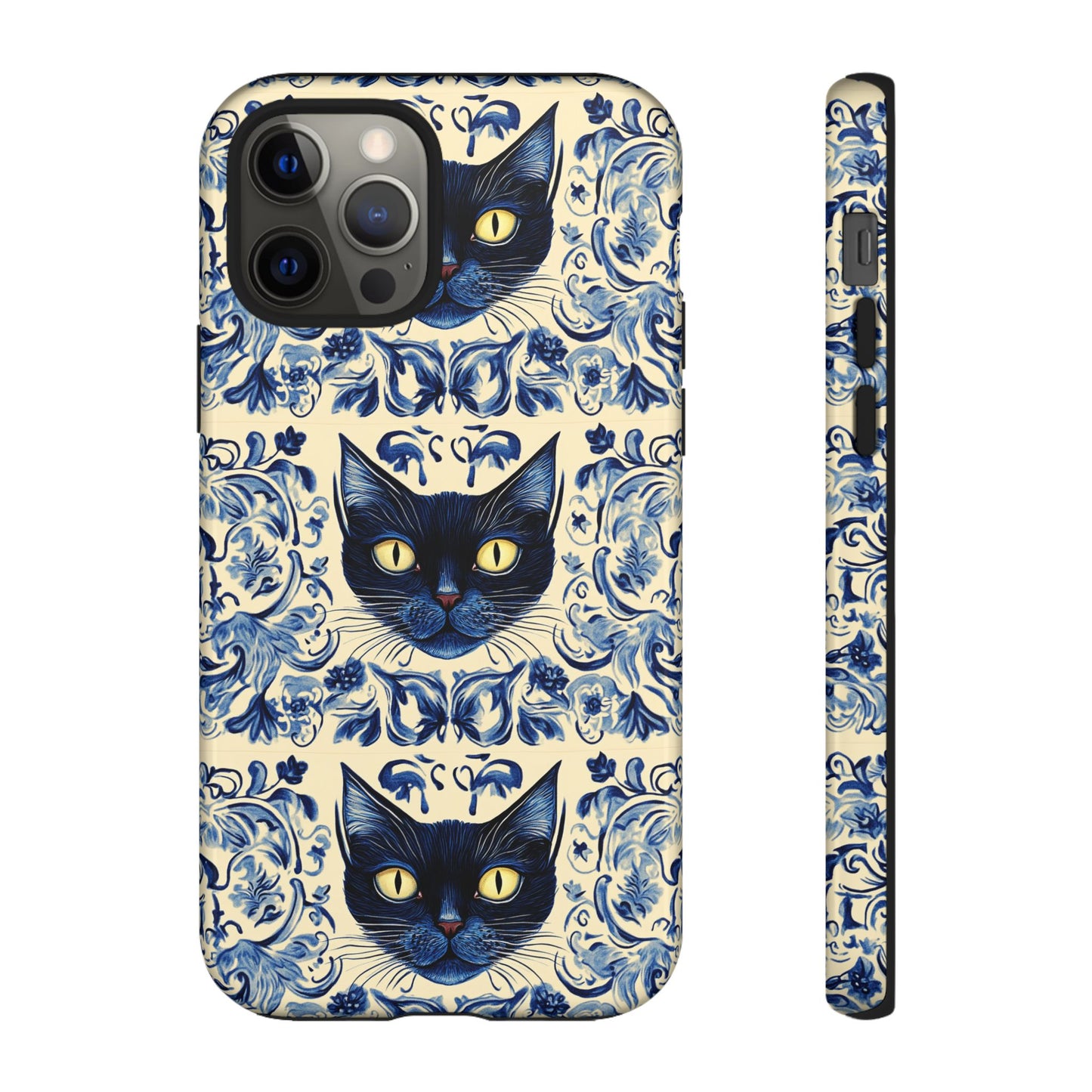 Tough Phone Cases - Mediterranean Tile Motif With Blue Cats