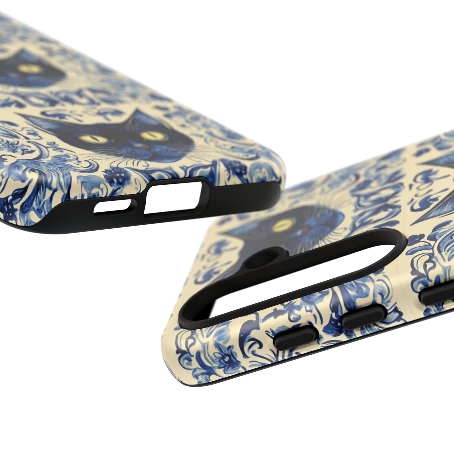 Tough Phone Cases - Mediterranean Tile Motif With Blue Cats