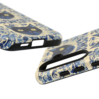 Tough Phone Cases - Mediterranean Tile Motif With Blue Cats
