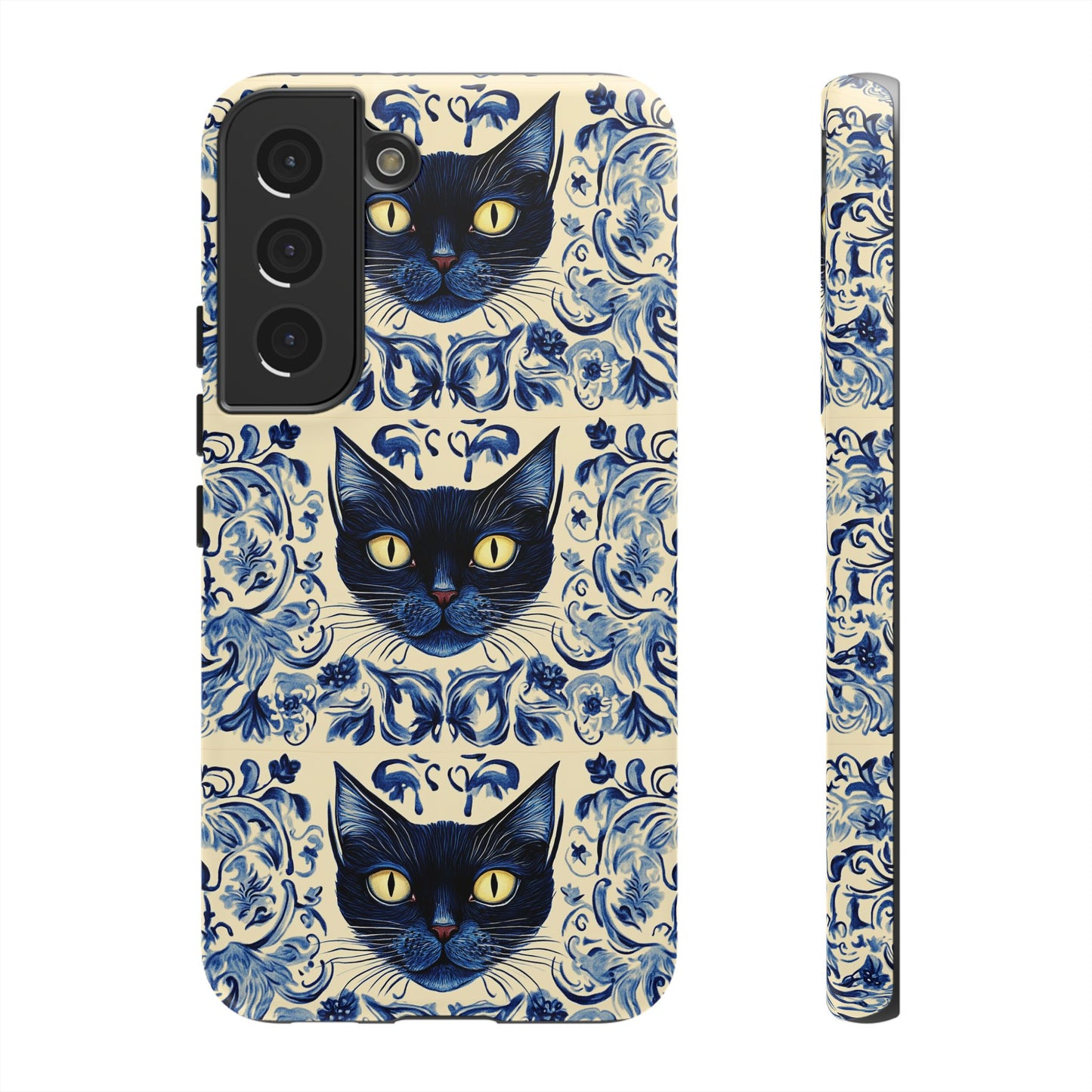 Tough Phone Cases - Mediterranean Tile Motif With Blue Cats