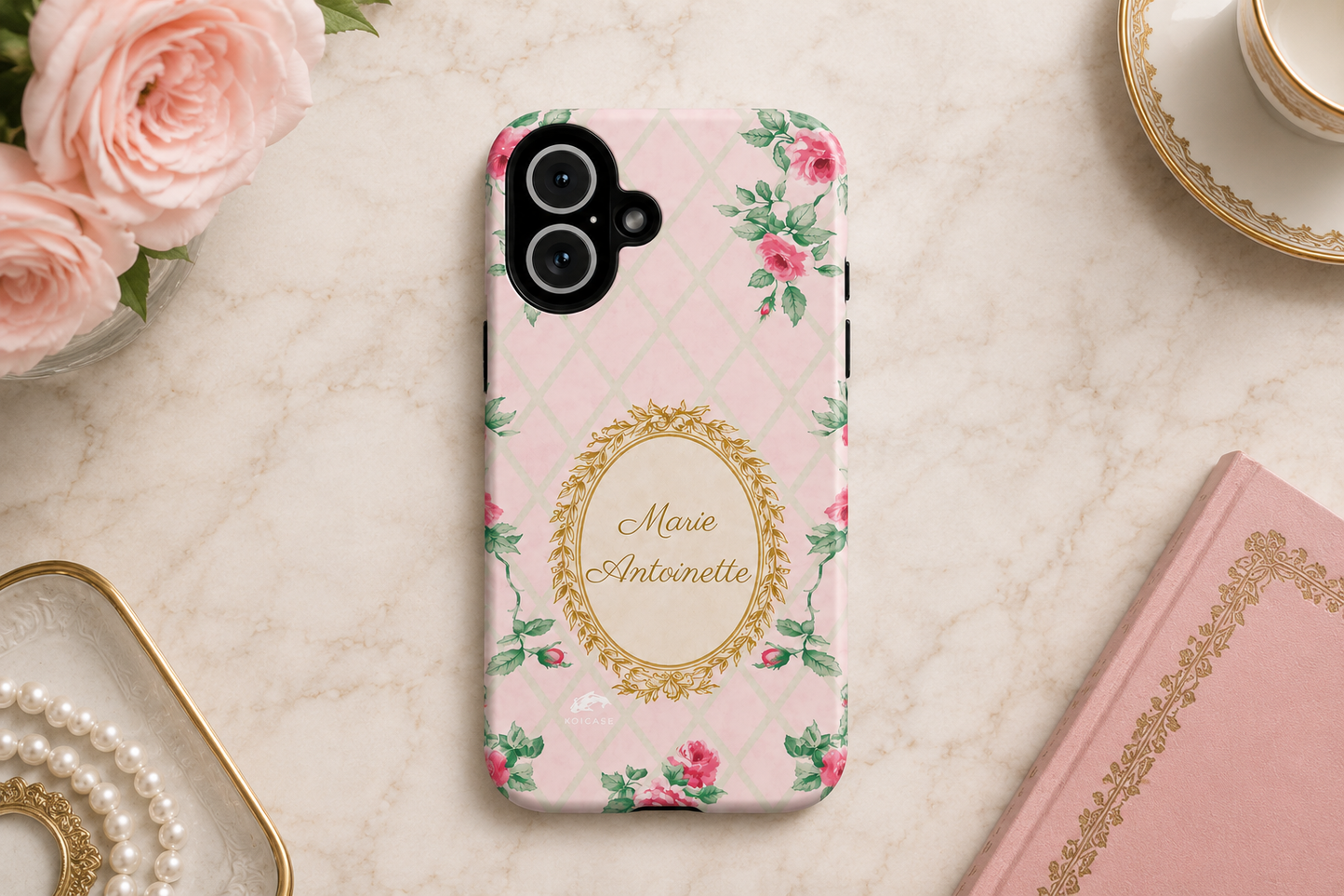 Custom Name Phone Case, Marie Antoinette Phone Case, Personalized Floral Phone Case, Pink Rococo Old Rose Case, Coquette Phone Cover