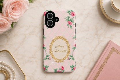Custom Name Phone Case, Marie Antoinette Phone Case, Personalized Floral Phone Case, Pink Rococo Old Rose Case, Coquette Phone Cover