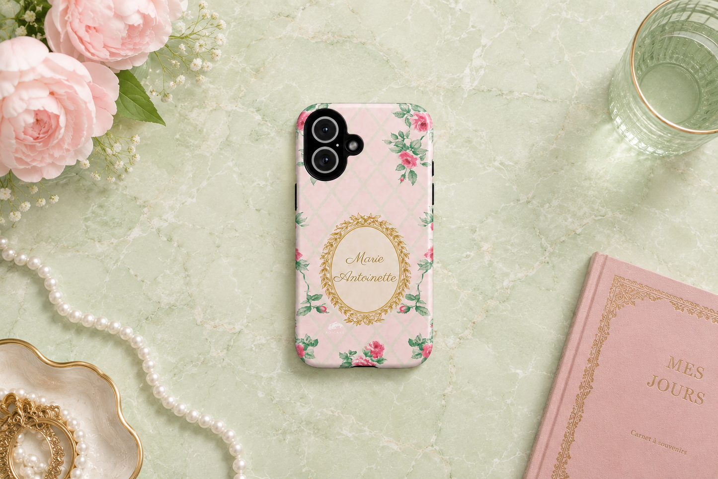 Custom Name Phone Case, Marie Antoinette Phone Case, Personalized Floral Phone Case, Pink Rococo Old Rose Case, Coquette Phone Cover