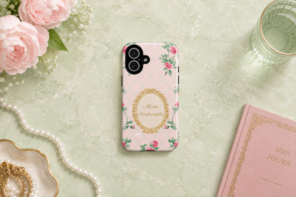 Custom Name Phone Case, Marie Antoinette Phone Case, Personalized Floral Phone Case, Pink Rococo Old Rose Case, Coquette Phone Cover