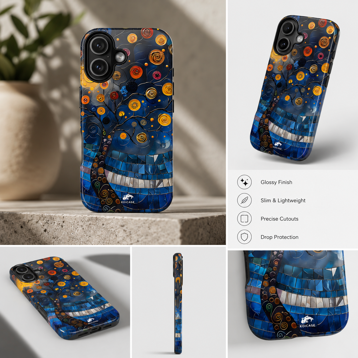 Blue Mosaic Tree Phone Case, Stained Glass Phone Case, Artistic iPhone Case, Colorful Nature Design, Samsung Galaxy Cover