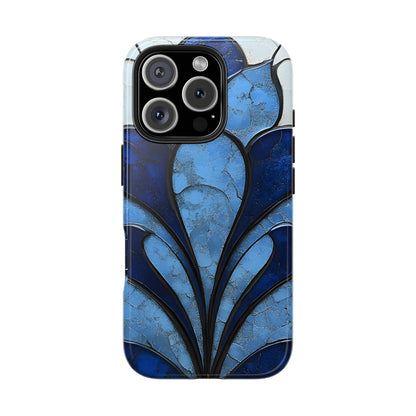 Art Deco blue marble phone case with geometric pattern luxury navy aesthetic design for iPhone Samsung and Pixel
