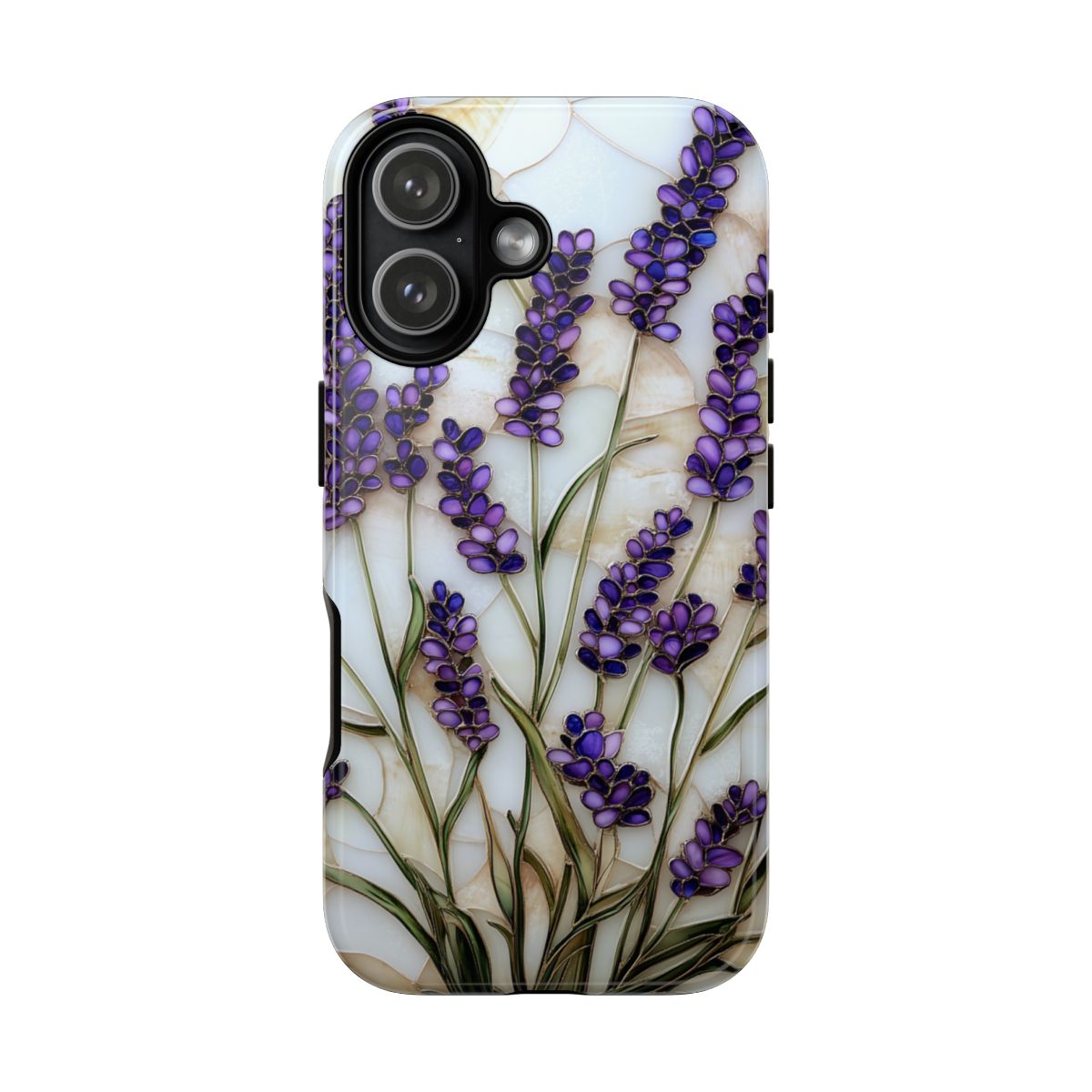 Lavender floral phone case with purple botanical design on soft marble background aesthetic for iPhone Samsung and Pixel